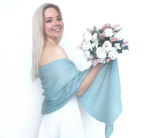 Dusty blue bridal shawl, knitted wedding wrap, bridesmaid shawl, code WB2